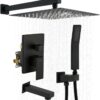 Bathroom Luxury Shower System Set 12 Inch Rainfall Shower Head System High Pressure Rainfall Shower Faucet in Matte Black Shower Head,Wall Mounted (12" 3-Function, Matte Black)