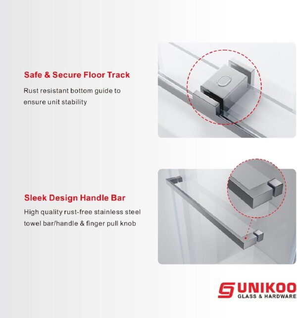 56"- 60" W×76" H Frameless Stainless Steel Bypass Shower Door and Two Towel Bars in Satin Brass and 3/8" (10mm) Certified Tempered Clear Glass. The Royal Series UKD01-6076-TT-SB