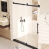 Shower Door, Sliding Shower Door with Explosion-Proof Film Clear Glass, Frameless Tempered Glass Shower Door with Stainless Steel Handle & Waterproof Seal Strip Parts