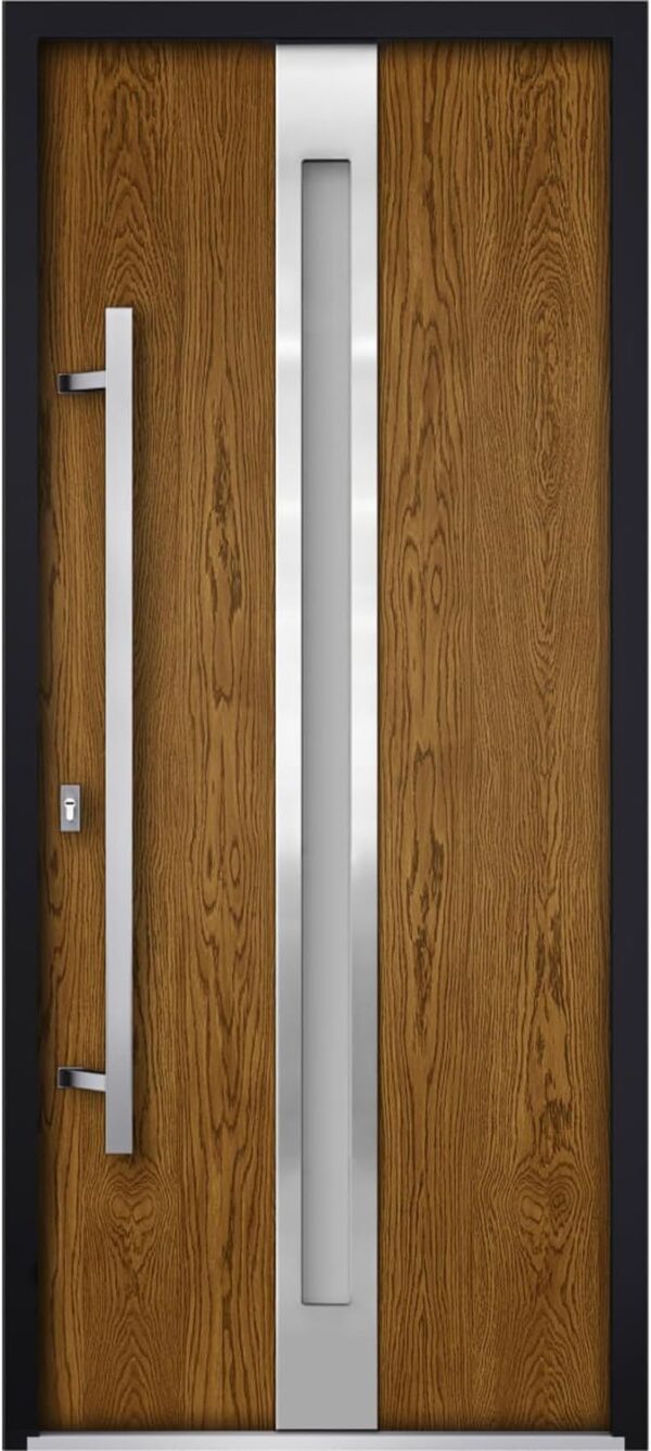 VDOMDOORS Front Exterior Prehung Glass Steel Door 36 x 80 inches Right-Hand/Deux 1744 Natural Oak/Stainless Inserts Single Modern Veneer