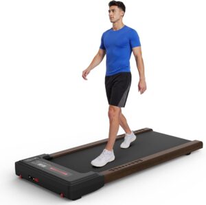FYC Wooden Walking Pad, Under Desk Treadmill for Home Compact Mini Treadmills with Remote Control, 265lbs Capacity Low Noise Portable Walking Jogging Machine Installation-Free
