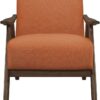 Lexicon Mid Century Modern Accent Chair with Solid Wood Frame in Walnut Finish, Upholstered Living Room Lounge Arm Chair, Thick and Comfy Innerspring Seat Cushion, Linen-Look Fabric, Orange