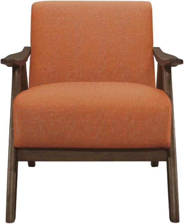 Lexicon Mid Century Modern Accent Chair with Solid Wood Frame in Walnut Finish, Upholstered Living Room Lounge Arm Chair, Thick and Comfy Innerspring Seat Cushion, Linen-Look Fabric, Orange