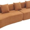 130.5" Curved Sectional Sofa for Living Room, Modern Boneless Cloud Couch, 4-Seater Brown Sectional Couch with 3 Pillows for Apartment Bedroom Office