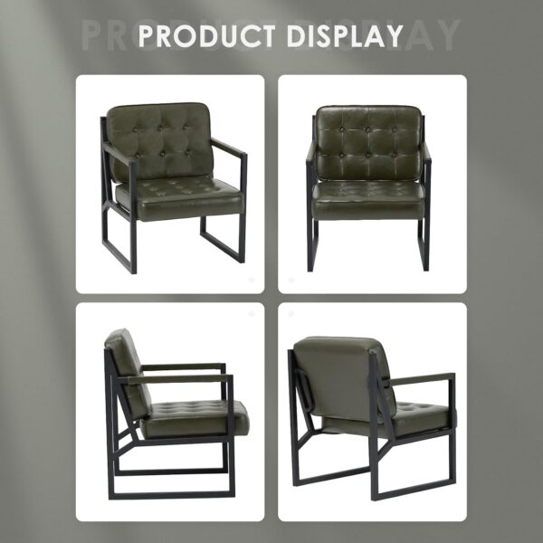 COLAMY Modern Accent Chair, Accent Arm Chair for Living Room, Comfy Leather Armchair with Metal Legs for Bedroom Reception Waiting Room, Green
