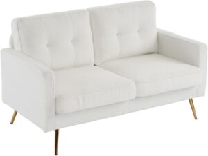 VINGLI 56" Modern White Loveseat,Small Sofa Couch with Deep Seat for Living Room,Faux Sherpa 2-Seater Sofa for Bedroom,Apartment,Office,Dorm,Small Space