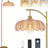 Floor Lamp for Living Room,Bedroom,Gold Dimmable Standing Lamp with Remote,Mid Century Modern Brass Tall Lamp Retro Vintage Green Glass Lamp Floor Light Boho Bohemian