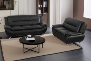 A Ainehome Sectional Sofa Sets, Living Room Furniture Sets Modern Faux Leather Sofa Couch 5-Seat Sofa for Living Room(A-Black, Sofa+Loveseat)
