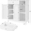 Yaheetech Bathroom Floor Cabinet, Kitchen Freestanding Storage Organizer, Large Side Cabinet with Doors, Drawer & Adjustable Shelves for Living Room, Entryway, 12" D x 29.5" W x 31.5" H, White