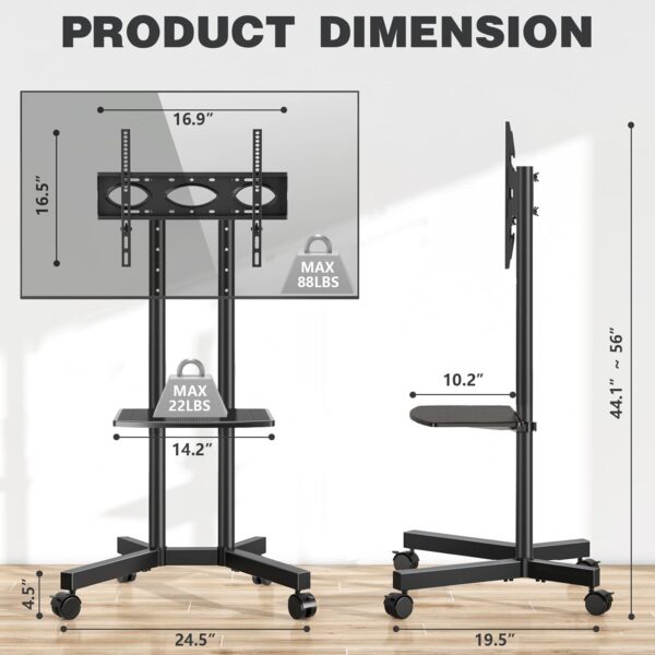 61dwLT5E5L._AC_SL1500_.jpg Mobile TV Stand with Upgraded Wheels for 32-75 Inch TVs up to 88 lbs, Height Adjustable Rolling TV Stand with Laptop Shelf, Mobile TV Cart with Heavy Duty Structure for Living Room, Patio, Office