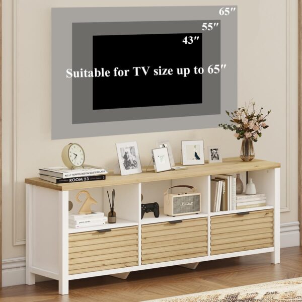 61e4-QolgTL._AC_SL1200_.jpg BON AUGURE TV Stand for 65/55/50 Inch TVs, Fluted Wood Media Console for Living Room Bedroom, Farmhouse Entertainment Center with Storage Drawers and Cube Shelves (White Oak)