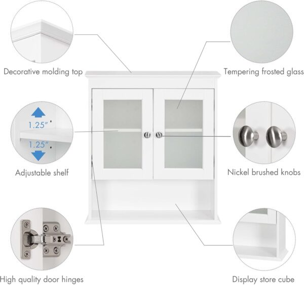 Spirich Bathroom Cabinet Wall Mounted, Medicine Cabinet Organizer with Glass Doors and Adjustable Shelves, Bathroom Wall Cabinet Over Toilet, White