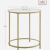 VASAGLE Round Side Table, Glass End Table with Metal Frame, Gold Coffee Table with Modern Style, for Living Room, Balcony, Bedroom, Gold Color
