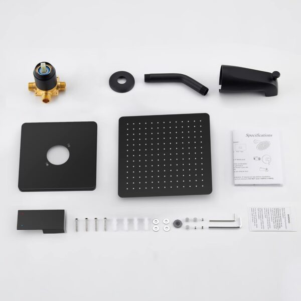 Alesco Shower Faucet Set, Black Tub Shower Faucet with 8-Inch Showerhead and Bathtub Spout, Showerhead and Handle Set Include Valve and Trim Kit, Matte Black