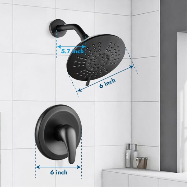 Bathtub Shower Faucet Set Wall Mounted 6 Inch 5-Spray Rainfall Shower Head with Rough-in Valve Single Handle Control Shower Trim Kit without Tub Spout, Oil Rubbed Bronze