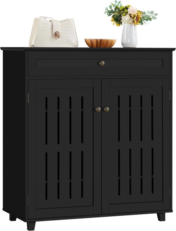 Yaheetech Coffee Bar Cabinet, Bathroom Cabinet with 1 Drawer & Adjustable Shelf, Kitchen Buffet Storage Cabinet for Home Office, Black