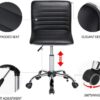 Yaheetech Adjustable Task Chair PU Leather Low Back Ribbed Armless Swivel Black Desk Chair Office Chair Wheels