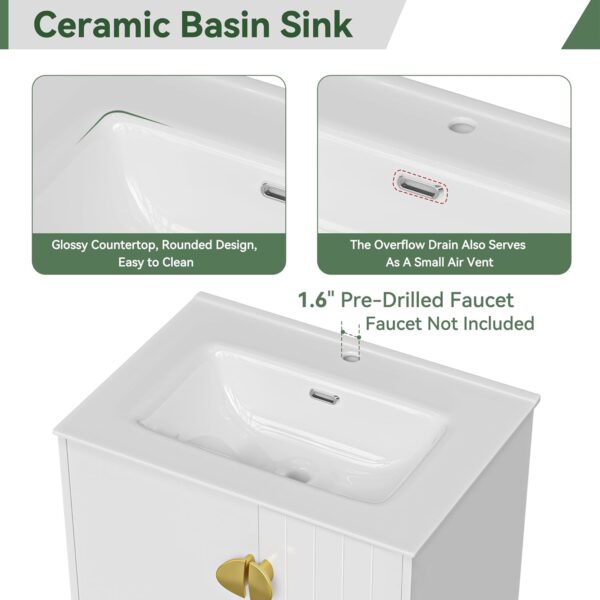 24" Bathroom Vanity with Sink Black, Modern Floating Vanity Bathroom Sinks with Cabinets with Double Soft Close Cabinet Door, White Ceramic Sink & Gold Handles, Large Storage for Small Space