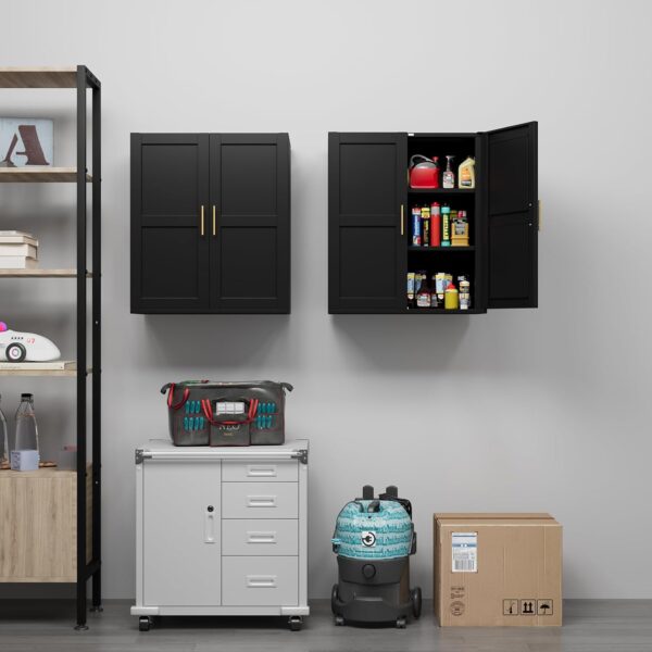 Bathroom Wall Cabinet, Metal Over The Toliet Storage Cabinet, Wall Cabinets with Doors and Adjustable Shelf, Medicine Cabinets for Kitchen, Bathroom, Over The Toilet (Black, 23.6" H)