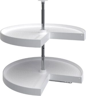 Rev-A-Shelf 28" Pie-Cut Dual Tier Lazy Susan Organizer for Corner Wall Kitchen Cabinets, Plastic Home Rotating Storage Shelves, White, 2942-28-11-1