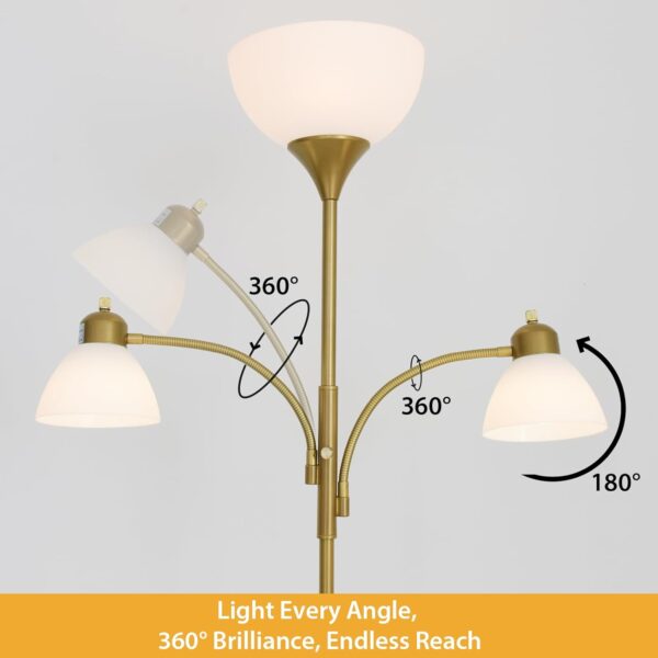 Floor Lamps for Living Room,Standing Lamp with Stepless Dimming, 3 Lights Adjustable Reading Lights, Morden Tall Lamps for Living Room, Bedroom, Office, Gold