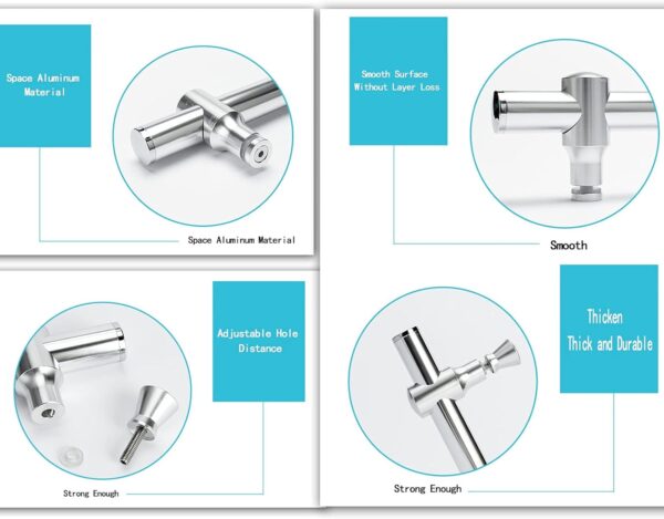 Adjustable Hole Distance Knob Handle Replacement with Bathroom Accessories, Stainless Steel Shower Enclosure Glass Door Button, Polish Chrome Towel Bar
