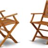 East West Furniture BCMCANA Beasley Patio Dining Folding Arm Chairs - Acacia Wood, Set of 2, Natural Oil