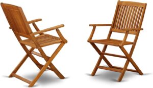 East West Furniture BCMCANA Beasley Patio Dining Folding Arm Chairs - Acacia Wood, Set of 2, Natural Oil