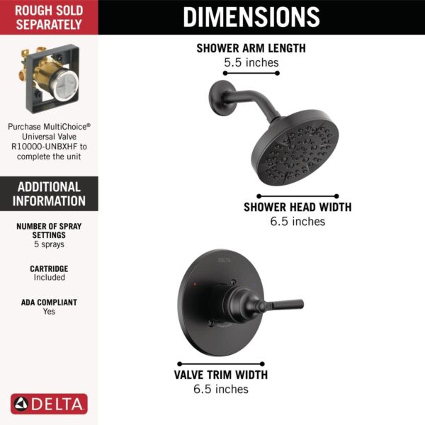 Delta T14235 Saylor Monitor 14 Series Single Function Pressure Balanced Shower Only - Less Rough-In Valve - Matte Black