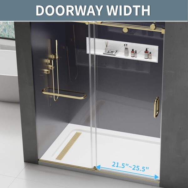 Frameless Shower Door, 56-60 in. x 76 in., Single Sliding Shower Door, 5/16" (8mm) Tempered Glass with Double Nano Coating, Easy to Clean, Walk-in Bathroom Glass Door – Brushed Gold