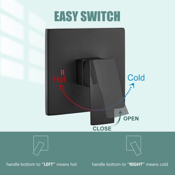 Bathtub Shower Faucet Set,6 Inch Square Shower Trim Kit Single Handle Shower System,Showerhead and Handle Set Male Thread Pressure Balance Valve,Without Tub Spout,Matte Black
