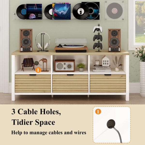 61hGMsnbrgL._AC_SL1200_.jpg BON AUGURE TV Stand for 65/55/50 Inch TVs, Fluted Wood Media Console for Living Room Bedroom, Farmhouse Entertainment Center with Storage Drawers and Cube Shelves (White Oak)