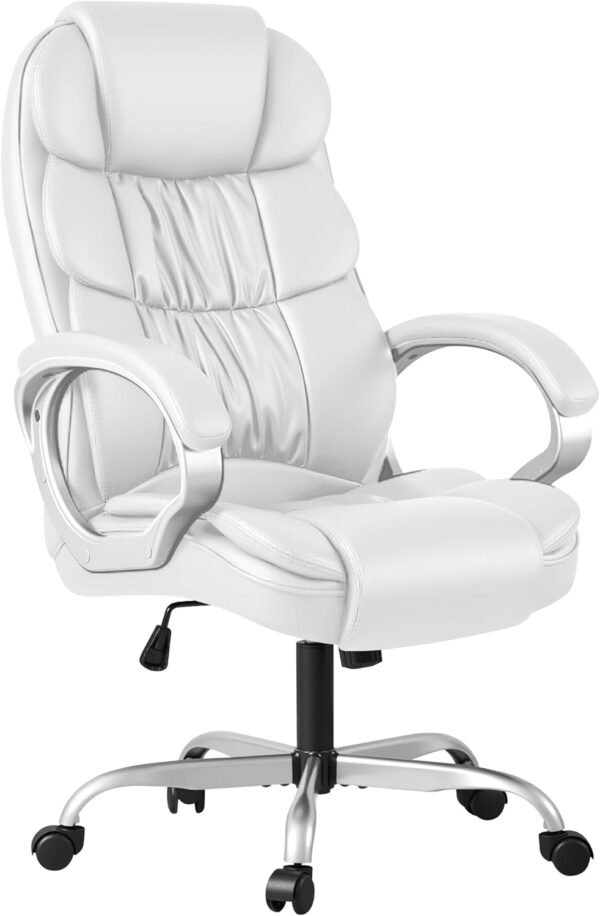 Homall Office Chair High Back Computer Desk Chair, PU Leather Adjustable Height Modern Executive Swivel Task with Padded Armrests and Lumbar Support (White)