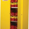 Justrite 60 Gallon Manual Close Flammable Storage Cabinet, 18 Gauge Steel, 2 Shelves, 2 Door Fire Cabinet, 65" x 34" x 34", Made in The USA, Yellow, 896000
