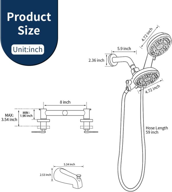 2 Handle Shower Faucet Set with Tub Spout Bathtub Shower Faucet Combo Set Shower System Complete Tub and Shower Trim Kit Brushed Gold Wall Mounted Shower Fixtures