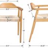 Wahson Mid Century Dining Chairs Set of 2, Natural Wood Modern Kitchen Chairs with Arms, Woven Rope Dining Table Chairs with Hemp Seat
