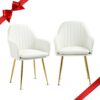 ECOTOUGE Velvet Dining Chairs Set of 2, Modern Arm Chair with Golden Metal Legs, Living Room Accent Chairs for Kitchen, Beige
