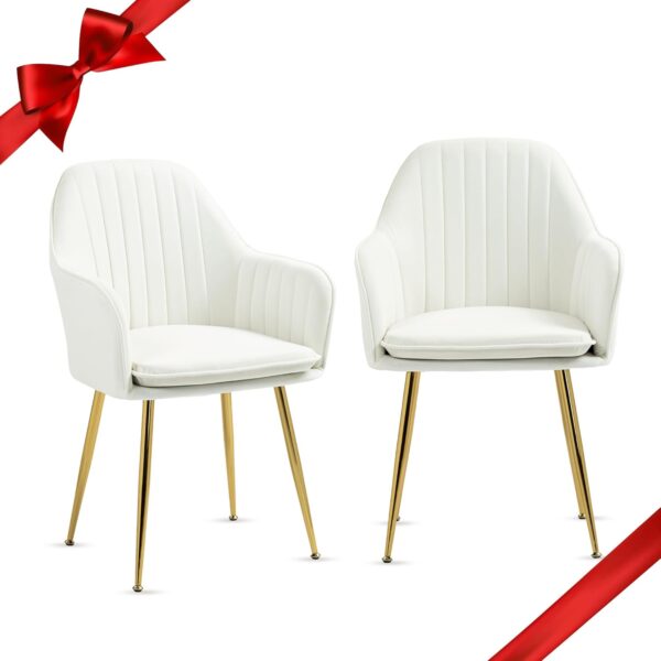 ECOTOUGE Velvet Dining Chairs Set of 2, Modern Arm Chair with Golden Metal Legs, Living Room Accent Chairs for Kitchen, Beige