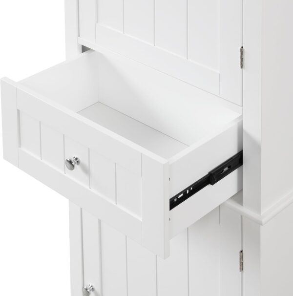 67.3“ Tall Linen Bathroom Storage Cabinet, Modern Linen Cabinet Freestanding with 2 Doors and 1 Drawer, Bathroom Organizers Storage, Shelves for Bathroom, Living Room, Anti-Tipping (White)