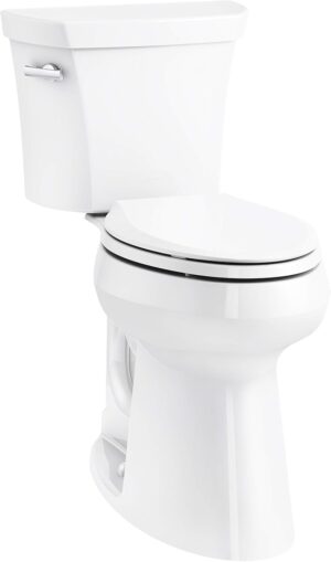 KOHLER K-25224-0 Highline Tall Two-Piece Elongated Toilet with Left-Hand Trip Lever, Elongated Toilet Bowl, 1.28 GPF, White