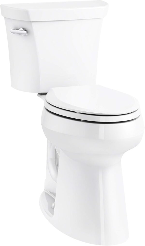 KOHLER K-25224-0 Highline Tall Two-Piece Elongated Toilet with Left-Hand Trip Lever, Elongated Toilet Bowl, 1.28 GPF, White