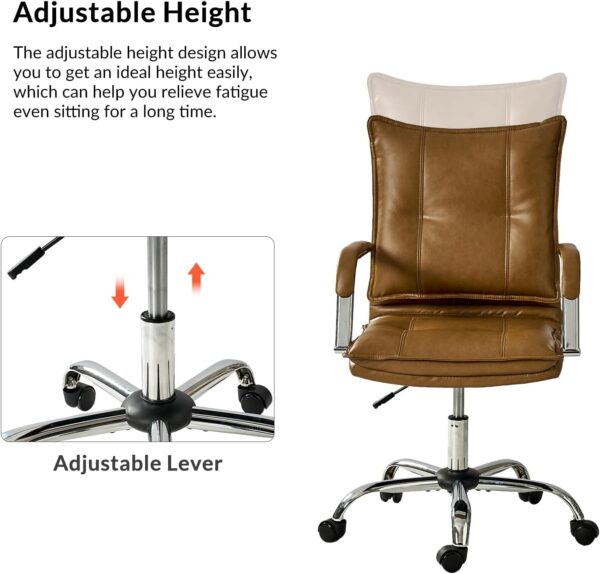 HULALA HOME Faux Leather Home Office Desk Chair, Adjustable Swivel Computer Chair with Sliver Legs and Arms, Comfy Upholstered Task Chair(Camel)