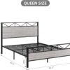 Queen Size Bed Frame with Headboard, Industrial Platform Queen Bed Frame with 14 Strong Metal Slats Support, 11'' Under-Bed Storage, No Noise, Easy Assembly, Light Grey