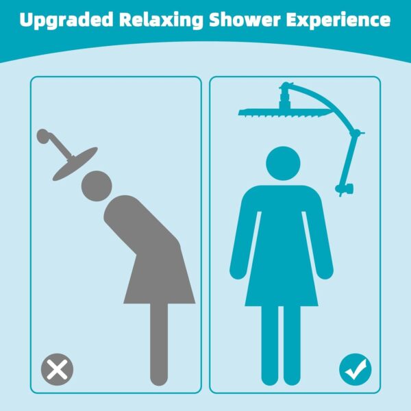 Hibbent Rain Shower Head, 13'' High Pressure Rainfall 5 Spray Mode Showerhead with 16" Shower Head Extension Arm, Solid Brass Adjustable Shower Arm Extender, Waterfall fixed Showerheads, Matte Black