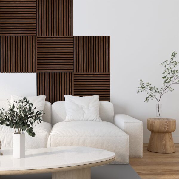 IZODEKOR 60x60cm Wood Acoustic Wall Panels (2-Pack) - Sound Absorbing Decorative Accent Panels for Interior Wall Décor, 3D Slat Design, Noise Reducing Wall Panels for Home & Office