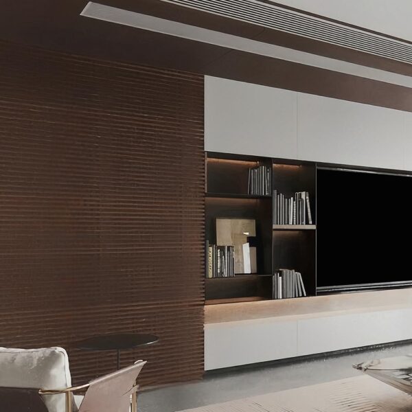4PCS Acoustic Wood Slat Wall Panels for Wall Decor and Ceiling 3D Fluted Sound Absorbing Panel Soundproof with Wood Finish 108"×6" (Cherry Dark)