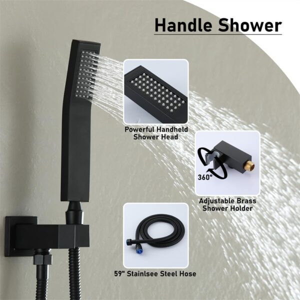 Bathroom Luxury Shower System Set 12 Inch Rainfall Shower Head System High Pressure Rainfall Shower Faucet in Matte Black Shower Head,Wall Mounted (12" 3-Function, Matte Black)