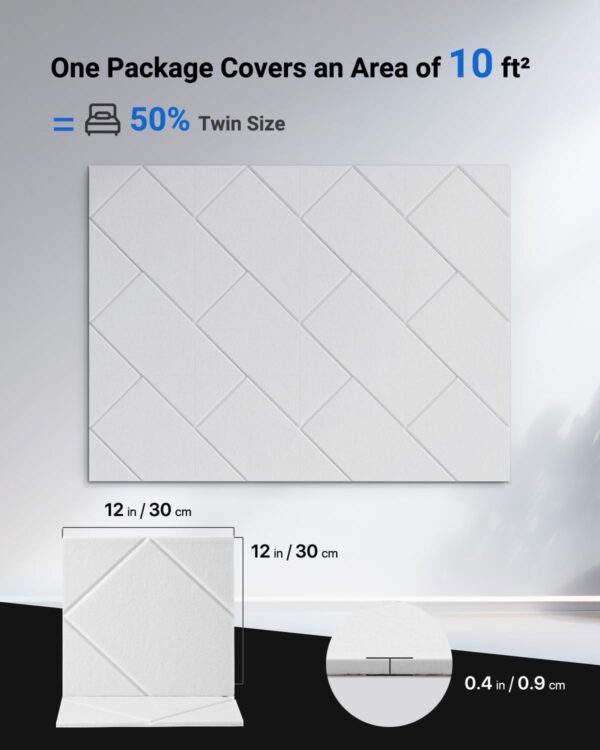 12 Pack Soundproof Wall Panels Self-Adhesive, 12" X 12" X 0.4" Sound proof panels for walls, High Density Acoustic Panels, Sound Absorbing Panel for Studio, Home, Offices(White)