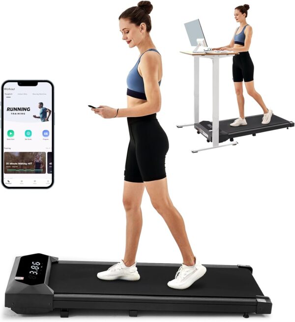 Walking Pad, Under Desk Treadmill, Walking Pad Treadmill for Home Office, 2.25HP Portable Treadmill with 220lb Capacity, Walking treadmill with Remote Control/App Control LED Display