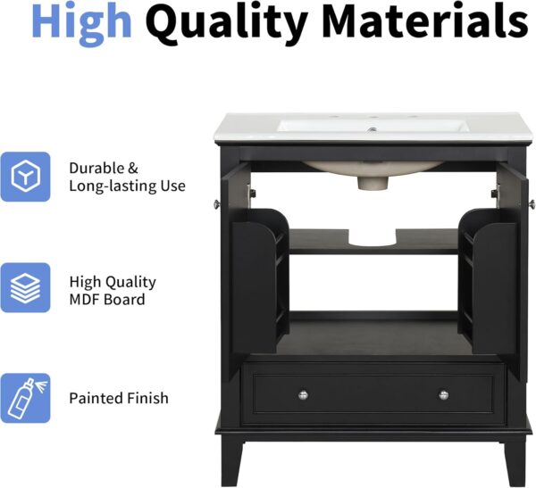 Linique 30" Modern Bathroom Vanity with Sink Combo Set, Solid Wood Frame Multi-Functional Bathroom Storage Cabinet with 2 Soft Closing Doors and a Drawer, Adjustable Shelf, Black